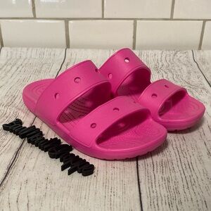 CROCS Hot Pink Two Strap Slide Sandals W 7 M 5